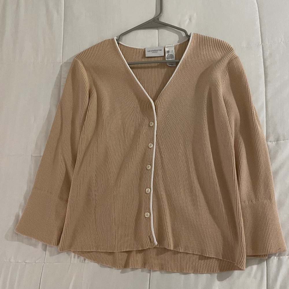 Liz Claiborne Tan Ribbed Cardigan (Size Large)